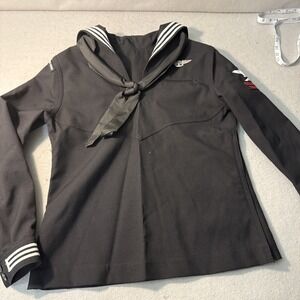 US Navy Vintage Enlisted Wool SDB Dress Blue Jumper Top Size 12MR,Neckerchef, AW
